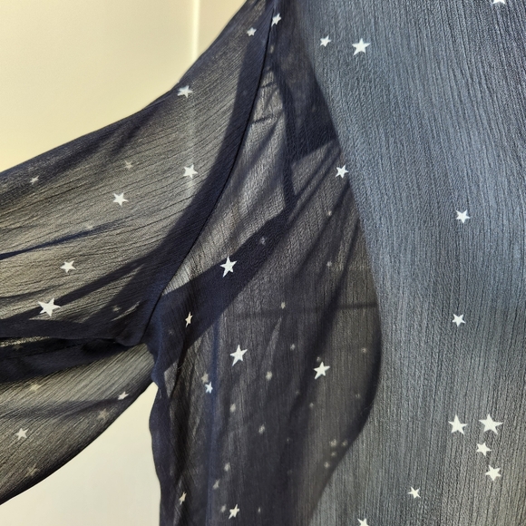 Lovestitch Star Print Black White Long Sleeve Sheer Blouse Top Button Medium - Picture 7 of 15